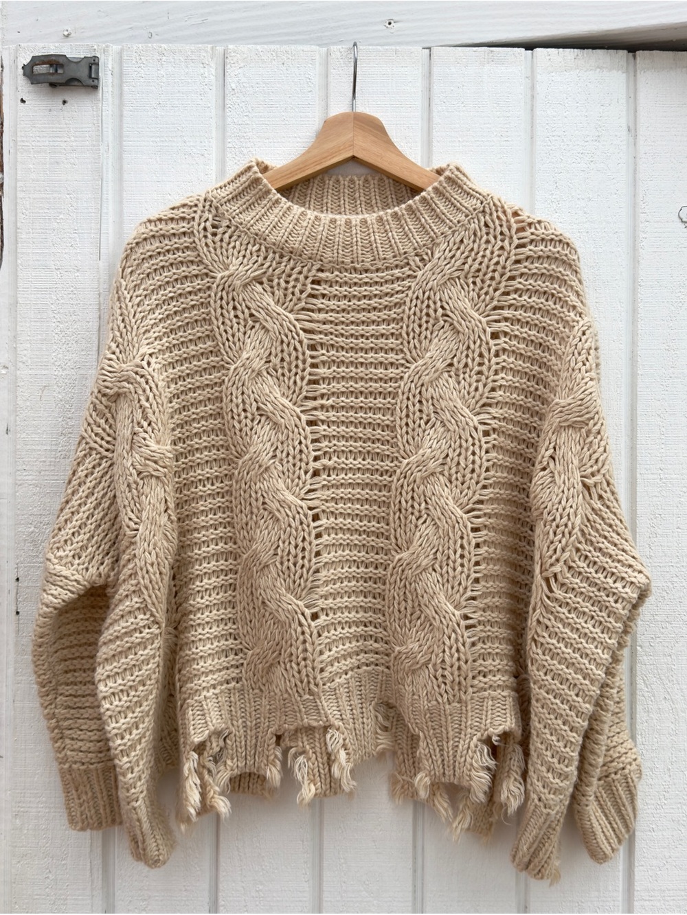 mello. Cable Knit Distressed Sweater